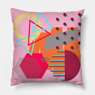 Modern Geometric Pattern Bright Retro Pink Red Doodle Style Pillow