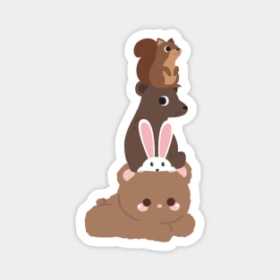 Teddy Bear Rabbit Bear Squirrel Stack Funny Magnet