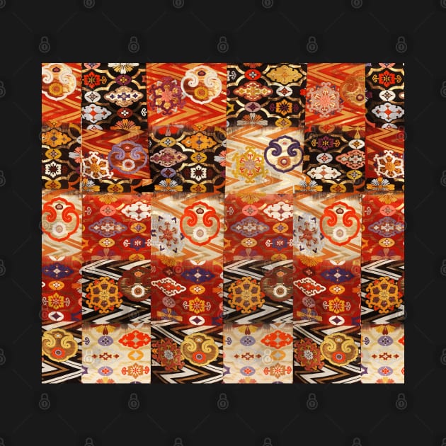 ANTIQUE JAPANESE GEOMETRIC FLORAL PATCHWORK WITH CLOUD SHAPED GONGS AND FLOWERS by BulganLumini