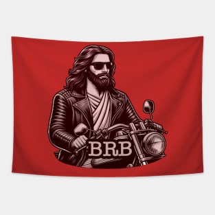 BRB meme Jesus is coming soon Riding Motorbike Tapestry