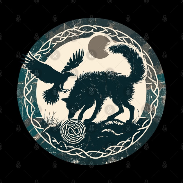 Vintage Celtic Wolf and Raven by TomFrontierArt