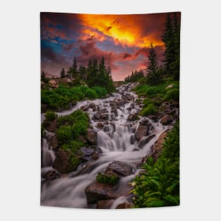 Wilderness Stream Summer Sunset Tapestry