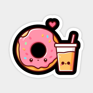 Cute Kawaii Donut and Mango Milkshake | Food Design for Kawaii Lovers Magnet