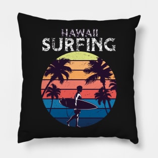 Retro Hawaii Beach Surfer Longboard Aloha Pillow