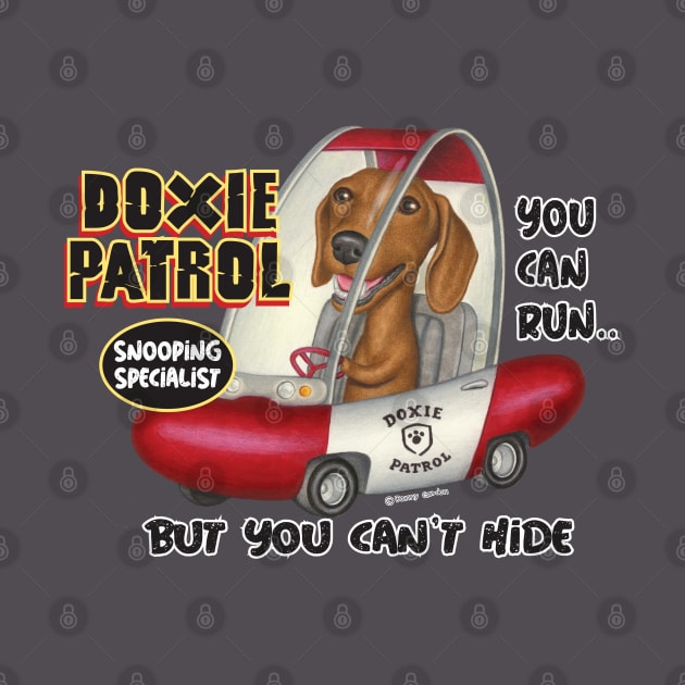 fun cute fur baby doxie dog with Dachshund Driving classic car by Danny Gordon Art