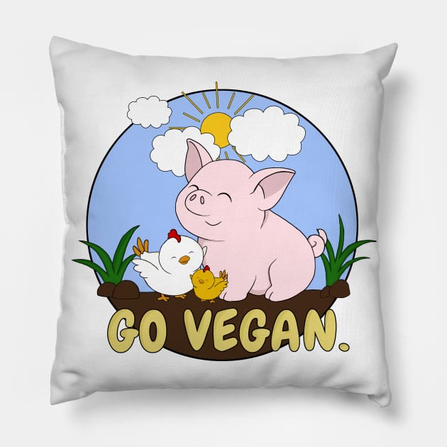 Go Vegan Cute Pig And Chicken 4 Pillow by valentinahramov