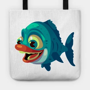 Blue Fish Lips Cartoon Illustration Tote