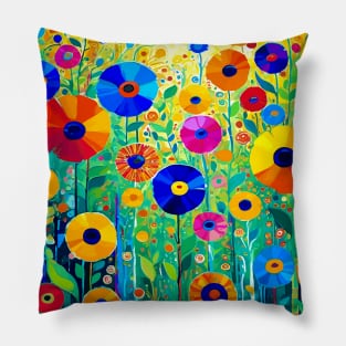 Colorful Flowers in a Sunny Garden Landscape Painting Pillow