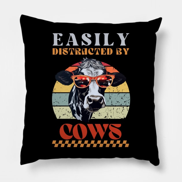 Easily Distracted by Cows - Funny Animal Design Pillow by Stumbling Designs