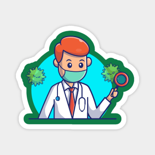 Doctor Searching for Virus Cartoon Magnet