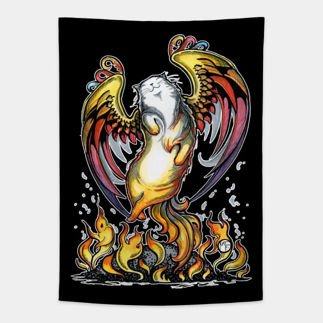 Phoenix Cat Rising From The Ashes Tapestry by Nat Ewert Art