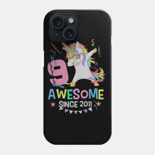 Girls 9th 9yr Birthday Unicorn Dabbing Awesome Since 2011 Phone Case