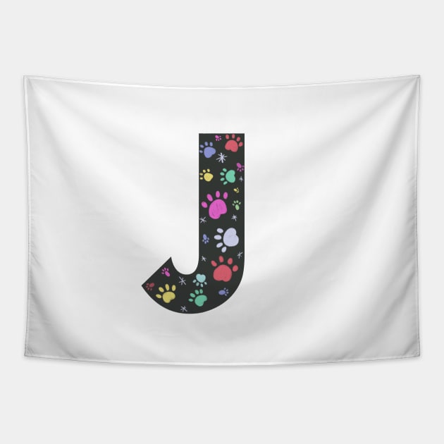 J letter with colorful paw print Tapestry by GULSENGUNEL