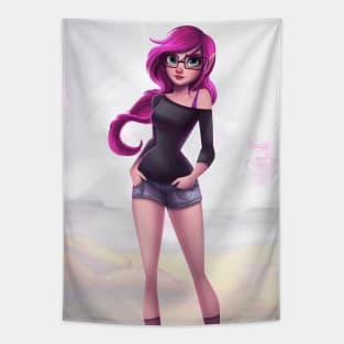 Cute girl pink hair Tapestry