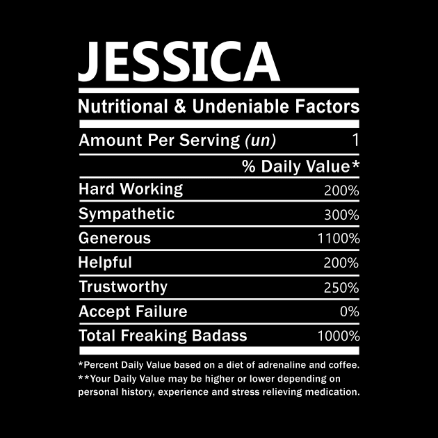 Jessica Name T Shirt - Jessica Nutritional and Undeniable Name Factors Gift Item Tee by nikitak4um