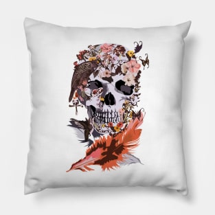 Butterfly birds and floral sugar Skull Pillow