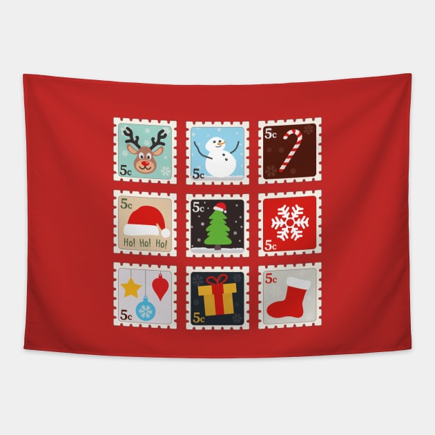 Christmas Stamps | Gift Ideas | Cute Design Tapestry by Fluffy-Vectors