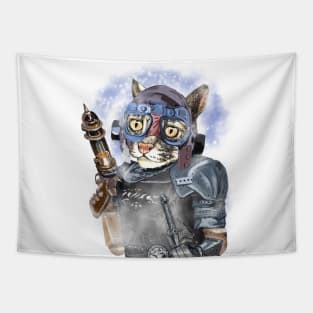 Naughty Pilot Cat with Laser Gun and Heavy Armor Tapestry