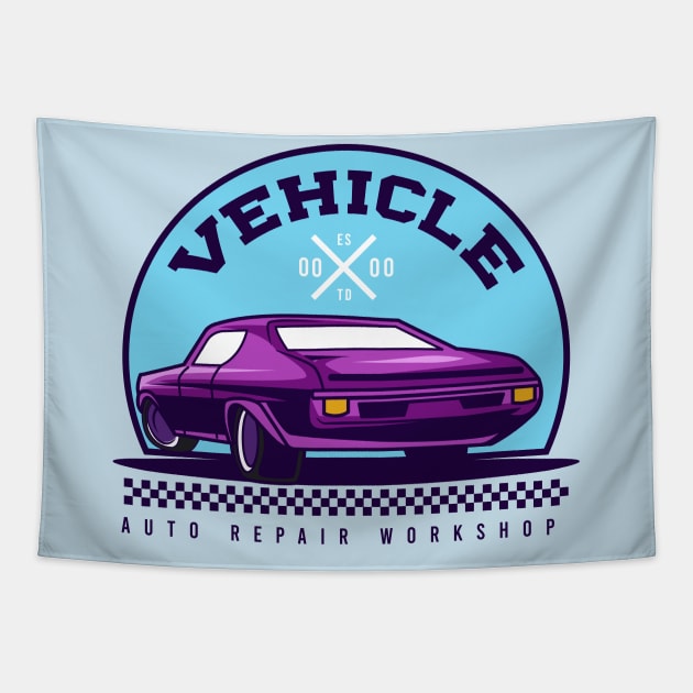 Vehicle Auto Repair Workshop Badge Tapestry by Harrisaputra