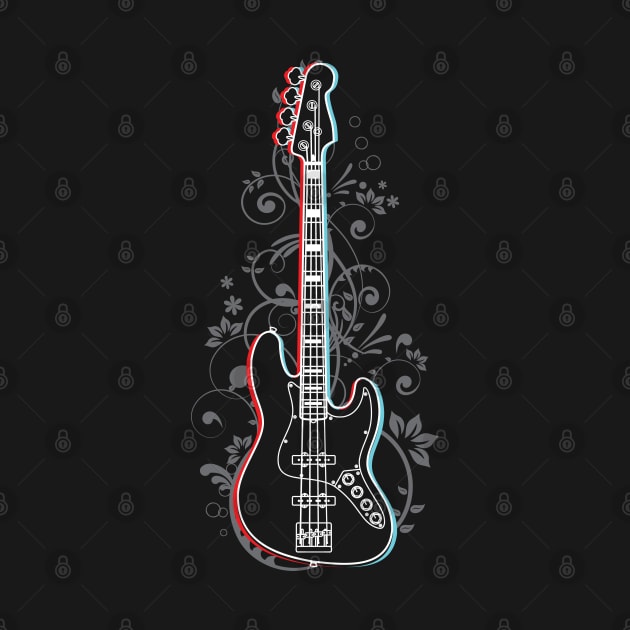 Bass Guitar 3D Outline Flowering Vines by nightsworthy