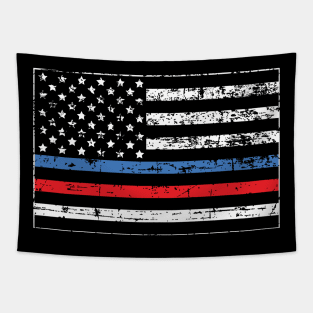 Thin Blue-Red Line Distressed American Flag Tapestry