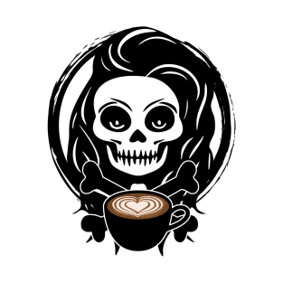 Barista Skull and Coffee Cup Black Logo T-Shirt