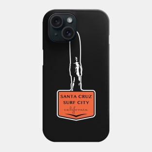 Surf City Santa Cruz California Surfer Statue Bill Lidderdale Sticker Orange Phone Case