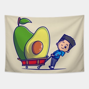 Cute Boy With Avocado Cartoon Tapestry