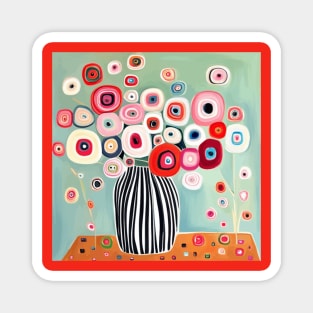 Cute Abstract Flowers in a Striped Vase Still Life Painting Magnet