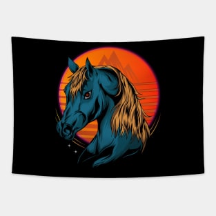 horse head illustration with moon Tapestry