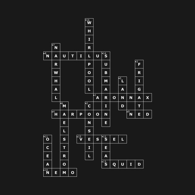 (1869TTLUTS-D) Crossword pattern with words from a famous 1869 science fiction book. [Dark Background] by ScienceFictionKirwee