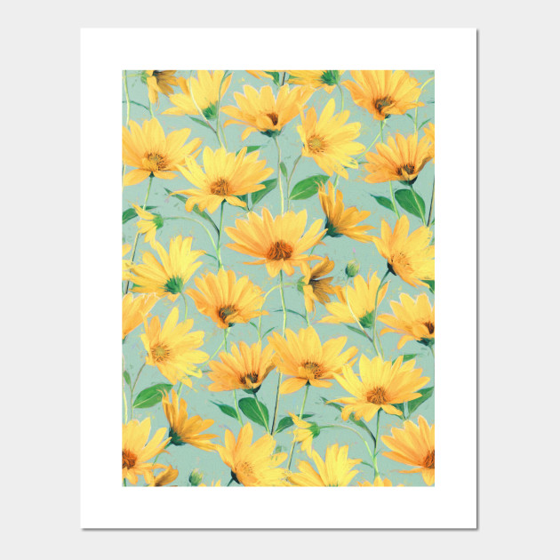 Painted Golden Yellow Daisies On Soft Sage Green Daisies Posters And Art Prints Teepublic Uk