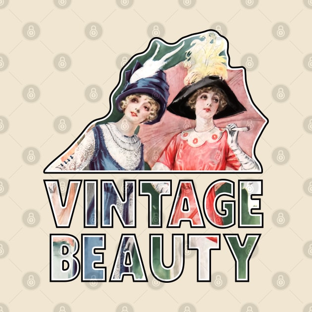 "Vintage Beauty" Edwardian Women in Dresses and Hats Retro Typographic Font Art by Retro Repro