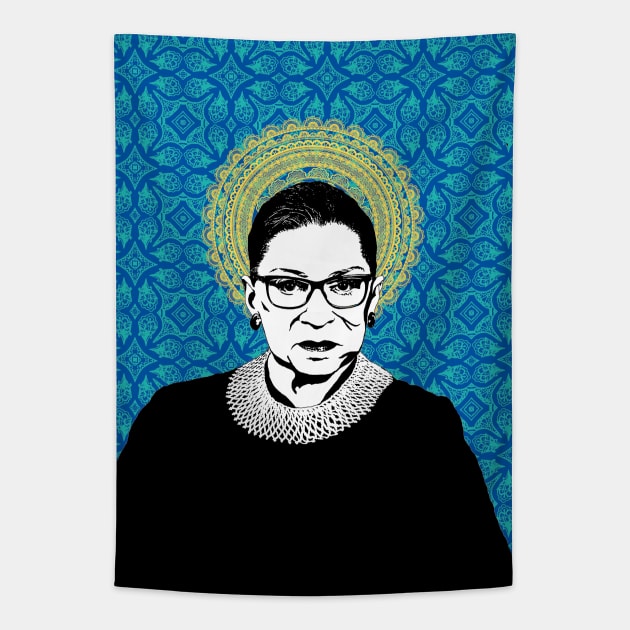 Ruth Bader Ginsburg Feminist Icon blue Tapestry by candhdesigns