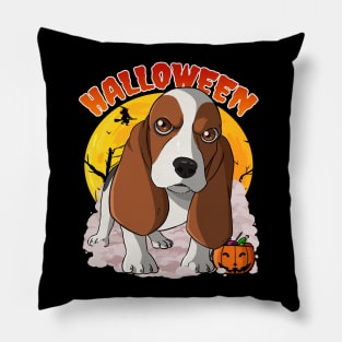 Basset Hound Pumpkin Happy Halloween Pillow
