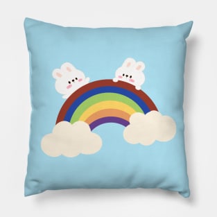 Happy pride month rainbow and rabbits Pillow