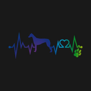 GreyHound Colorful Heartbeat, Heart & Dog Paw T-Shirt