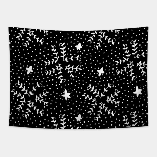 Vines and Flowers of Peace black and white Tapestry