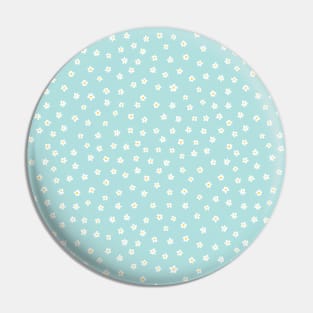 Ditsy Flowers White On Light Blue Pin