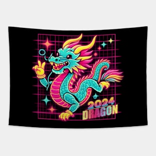 CUTE YEAR OF THE DRAGON 2024 80'S NEON VIBE RETRO Tapestry