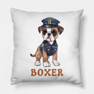 Boxer Dog in Police Uniform Pillow