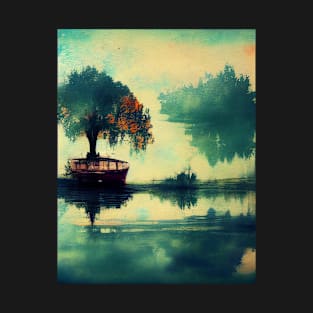 Boat on a lake watercolor art T-Shirt