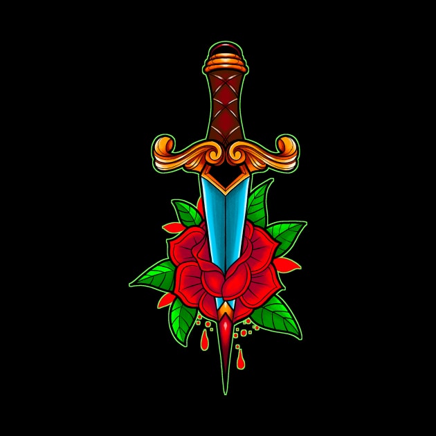 Traditional Inspired Rose bleeding Dagger by DUFE