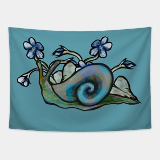 Blue Snail and Flowers Tapestry