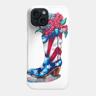 Patriotic Flowers Cowboy Boot Phone Case