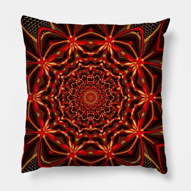 Red and gold mandala Pillow by Edward L. Anderson 