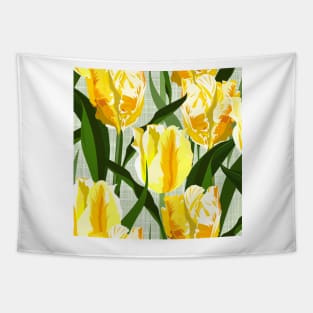 Big yellow parrot tulips on linen texture Tapestry