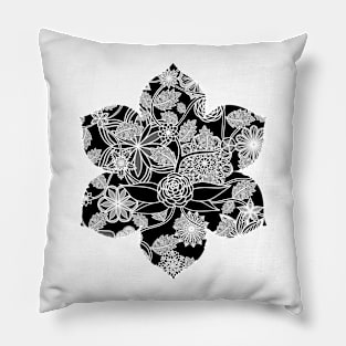 Flight Over Flowers of Fantasy - White on Black Pillow