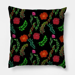 BEAUTIFUL RED PEONY AND POPPY BLOSSOMS WITH PRETTY GREEN LEAVES PATTERN Pillow