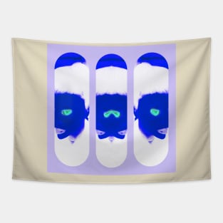 Psychedelic Alien Eyes Face design in Blue and violet negative Tapestry